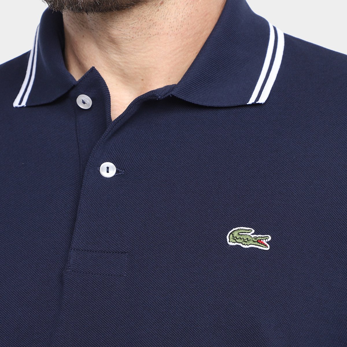 Miniatura Camisa Polo Lacoste Casual Masculina Marinho+Branco - G