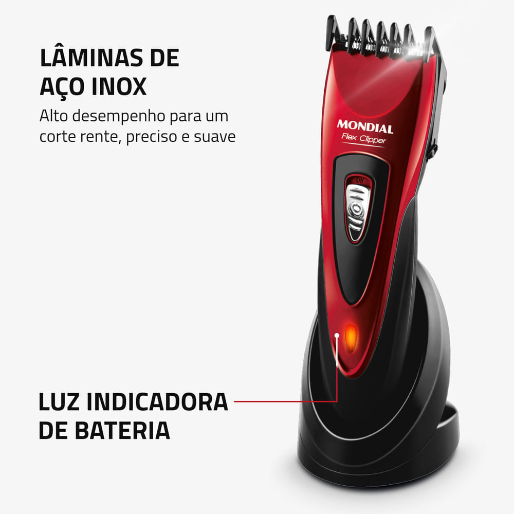 Miniatura Cortador de Cabelos Mondial Flex Clipper CR-04 CORTADOR CABELO-BIV-VERMELHO/PRETO