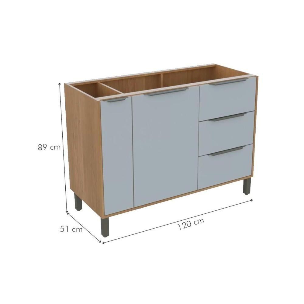 Gabinete De Cozinha Modulado Balcão Itália P-pia 2 Portas E 3 Gavetas120cm Cinamomo - Valdemóveis