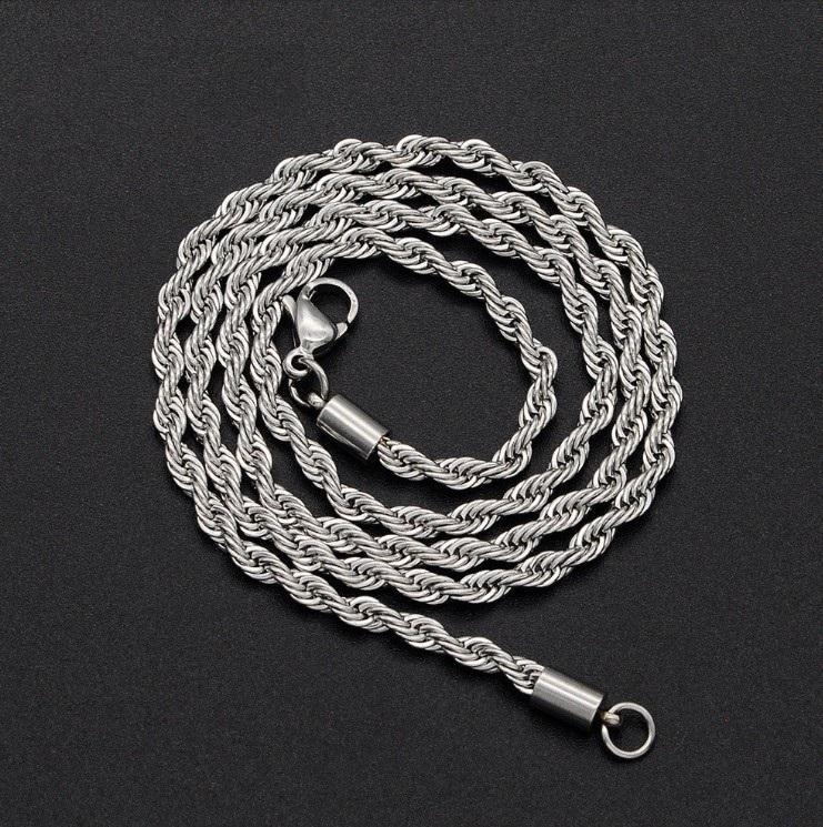 Corrente Masculina Cordão Torcido Aço Inox Cirúrgico 70Cm