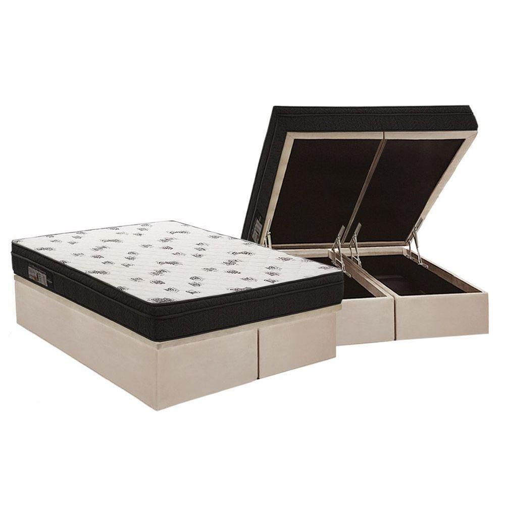 Miniatura Cama Box Baú King: Colchão Espuma D45 Ortobom New Top Double Face + Base Crc Suede Clean(186X198)