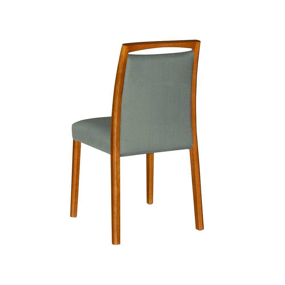 Miniatura Kit 2 Cadeiras De Jantar Estofadas Jade Veludo Cinza Base Madeira Maciça Mel - Cor: Cinza