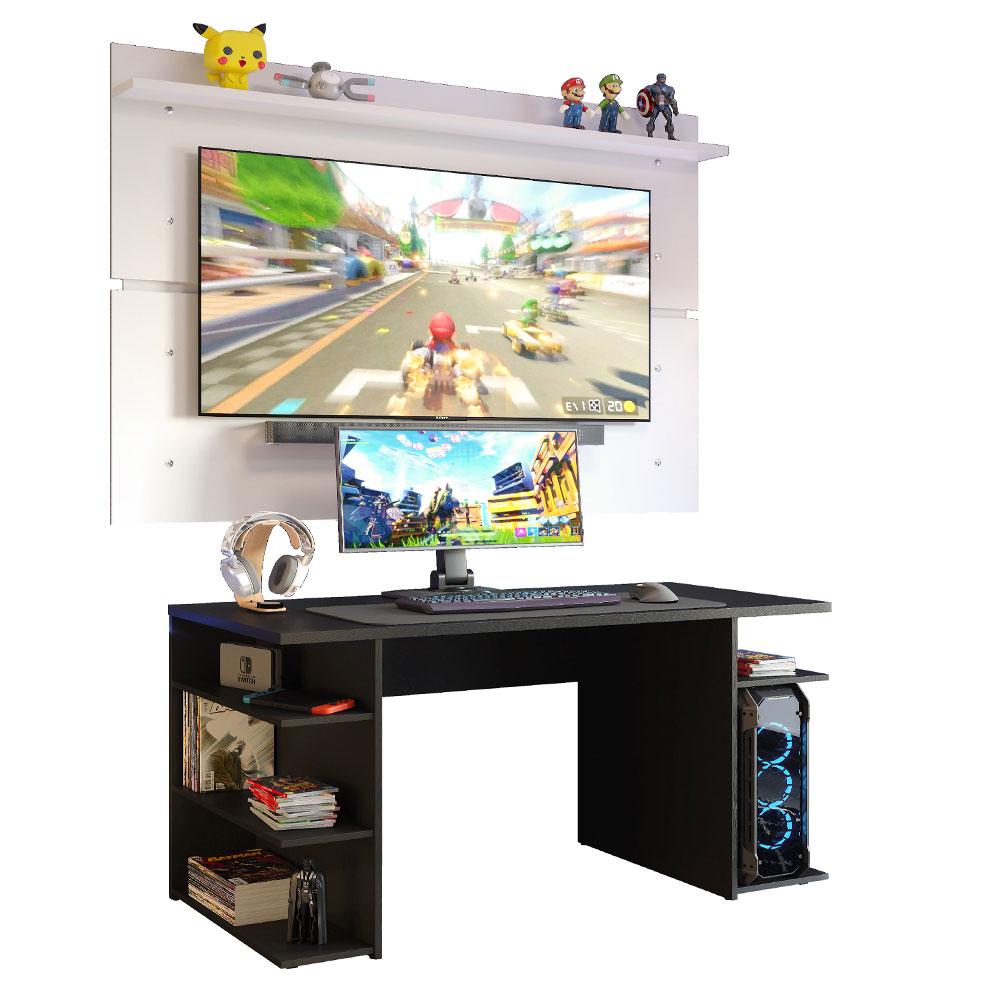 Miniatura Mesa para Computador Gamer e Painel TV Madesa - Preto/Branco Preto/Branco