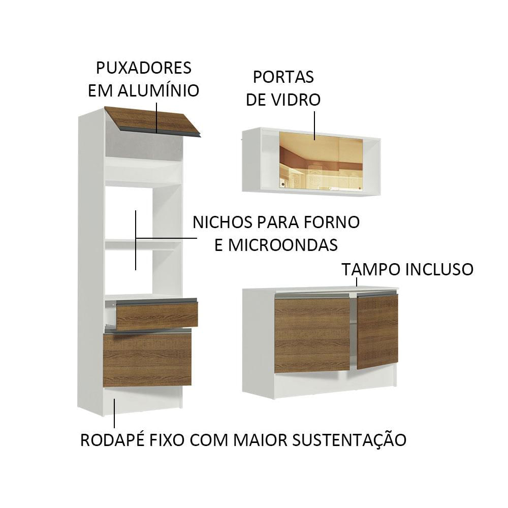 Cozinha Compacta Madesa Diamante Pop com Armário, Balcão e Tampo Branco/Rustic Branco/Rustic