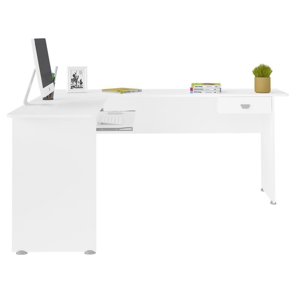 Miniatura Mesa Escrivaninha De Canto 1 Gaveta 150x165 Cm Branco Arly