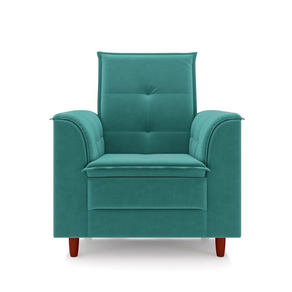 Miniatura Poltrona Amamentação Confortável Com Puff Ayla Suede azul Turquesa