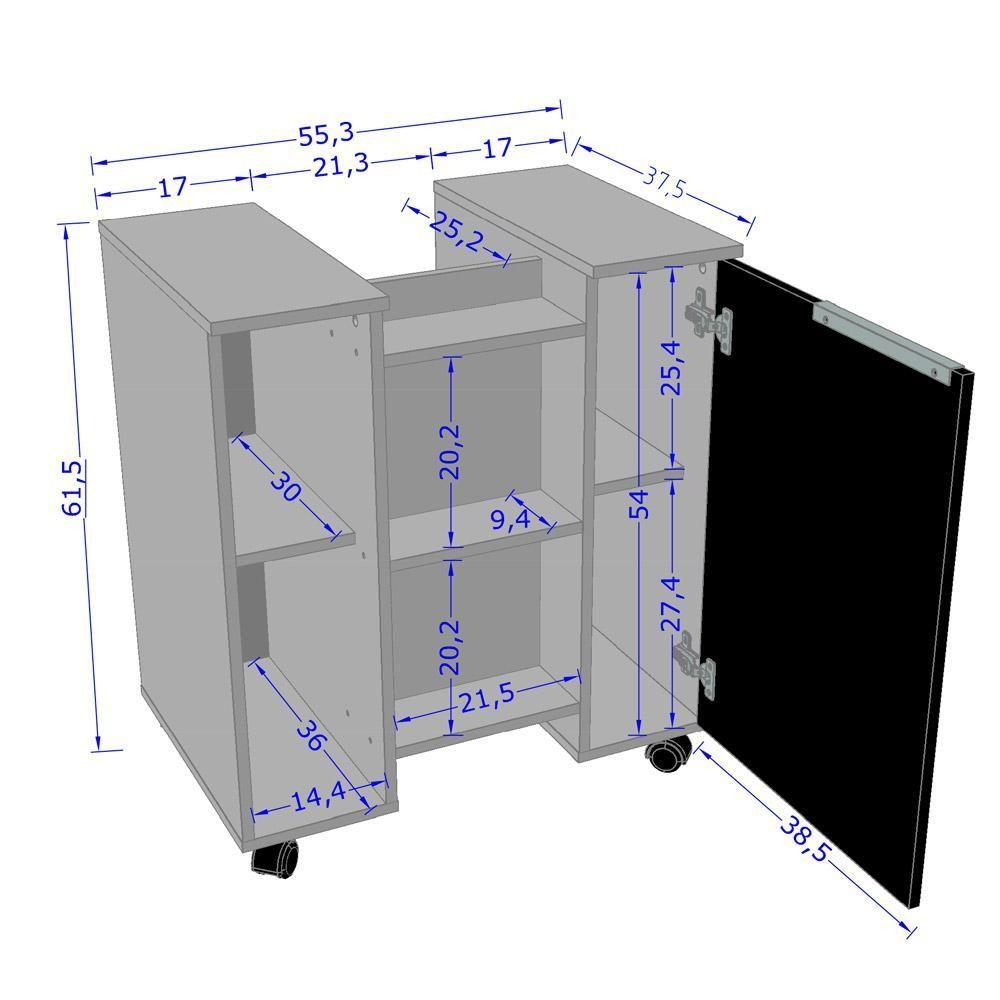 Gabinete De Coluna Para Banheiro Branco C/ Espelho 54Cm Preto