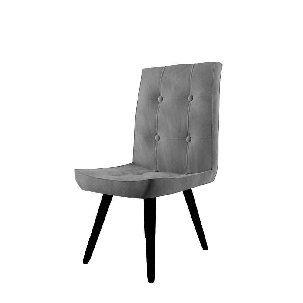 Miniatura Cadeira De Jantar Drop Com Botão Base Pé Palito Preto Suede Cinza - Amey Decor
