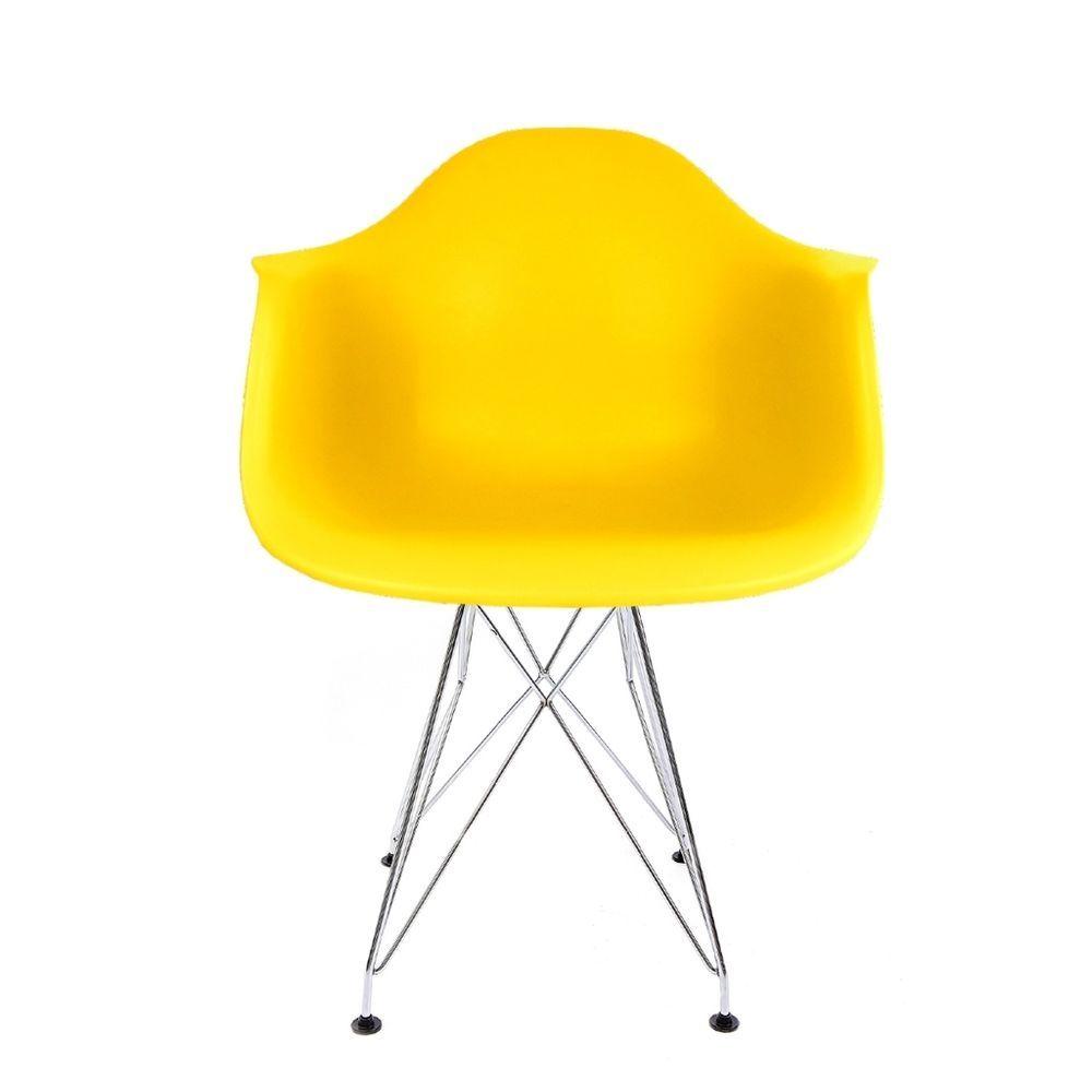 Cadeira Eames Com Braço Amarela Eiffel Cromada