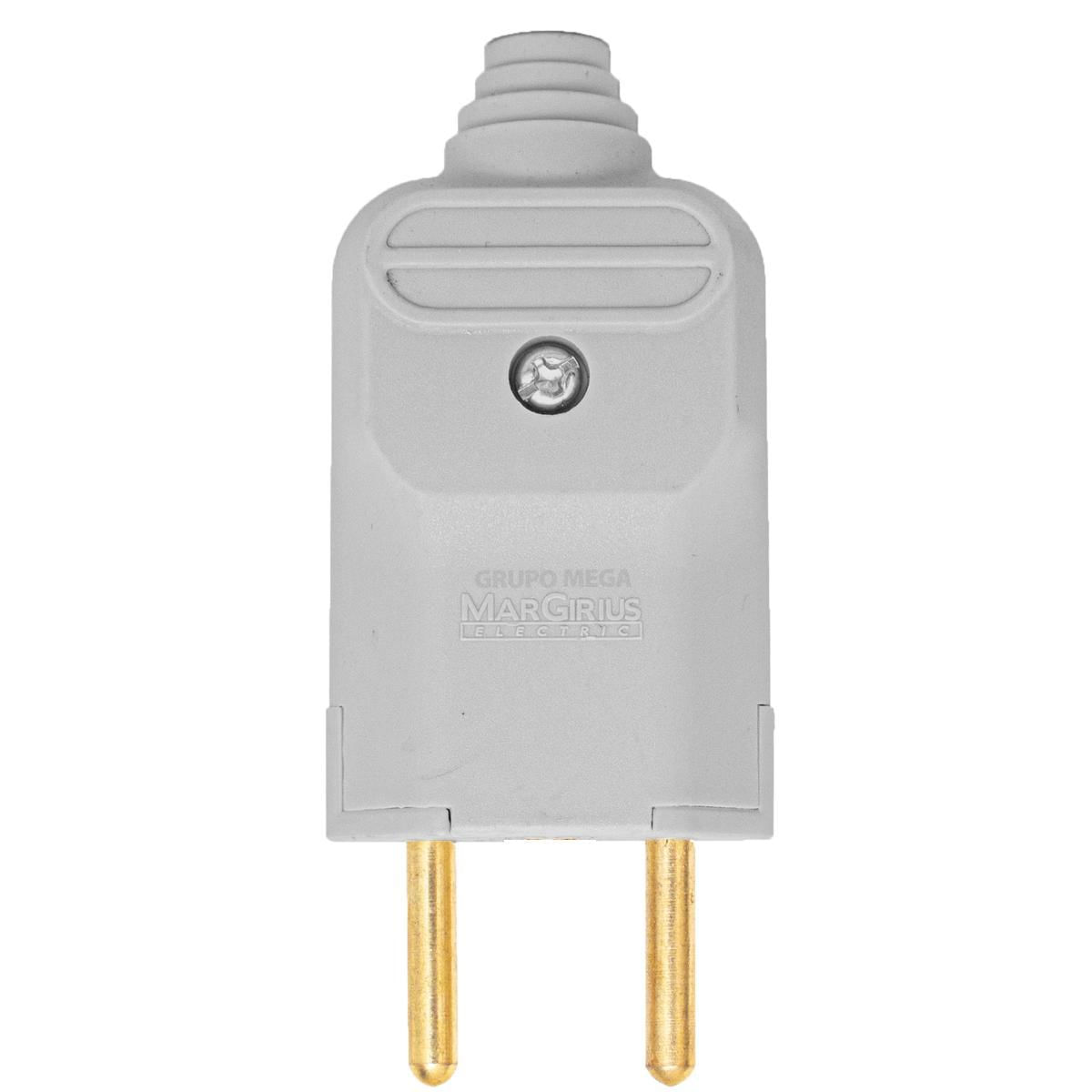 Miniatura Kit 2 Tomada Plug Macho Prensa Cabo 2 Pinos Finos 10A Cinza