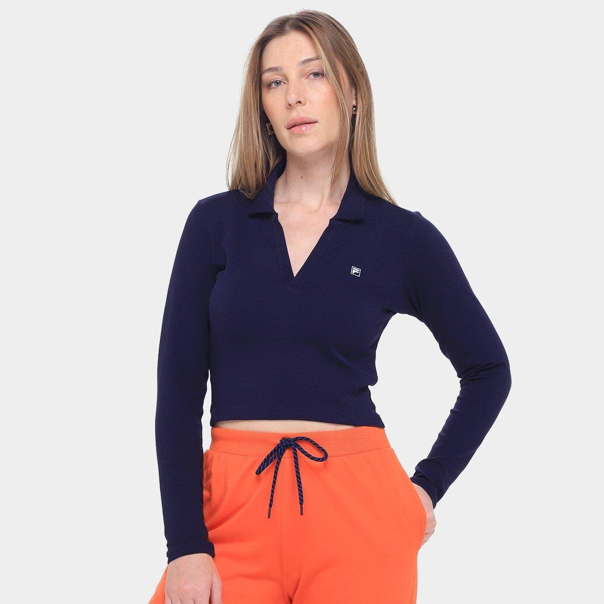 Miniatura Camisa Polo Manga Longa Fila Fit Letter Touch Feminina Marinho - G