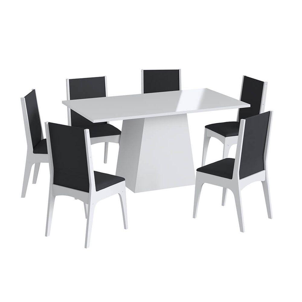 Miniatura Conjunto Mesa Com Base 6 Cadeiras Mdf Branco E Preto
