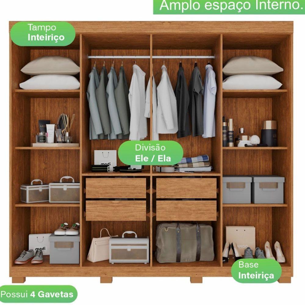 Guarda Roupa 8 Portas Com Espelho 4 Gavetas Milano Imop Móve Cinamomo Com Off White