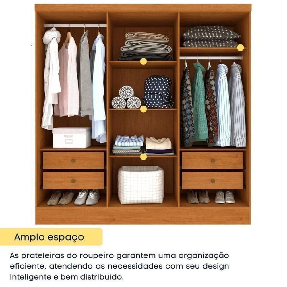 Miniatura Quarto Casal Completo Guarda Roupa 6 portas Munique, Cama Casal Monaco e Cômoda Chicago Espresso Móveis Cinamomo/Off White