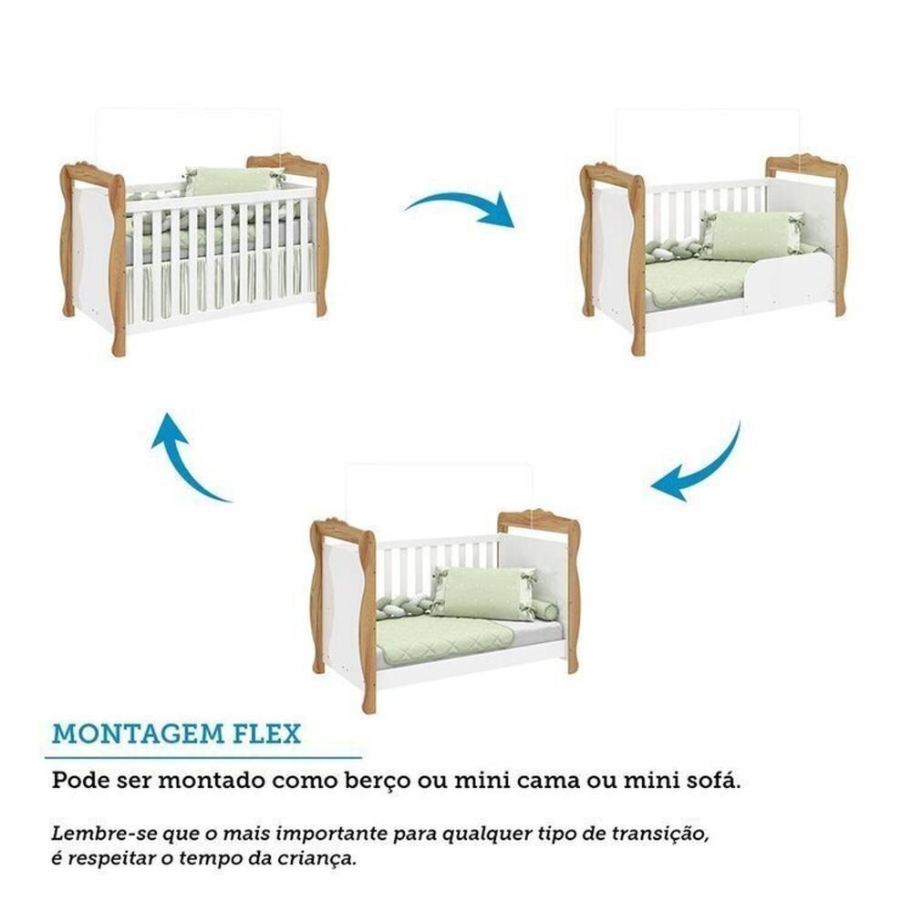 Miniatura Quarto de Bebê Completo com Guarda-roupa 3 Portas e Cômoda e Berço Nina 100% Mdf Espresso Móveis Branco Brilho/Amêndoa