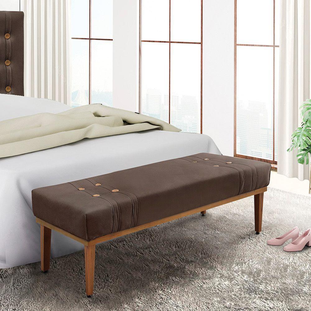 Miniatura Divã Recamier Banco Base Madeira Para Quarto Gênova 160cm Veludo S04 - D'rossi Cor Marrom