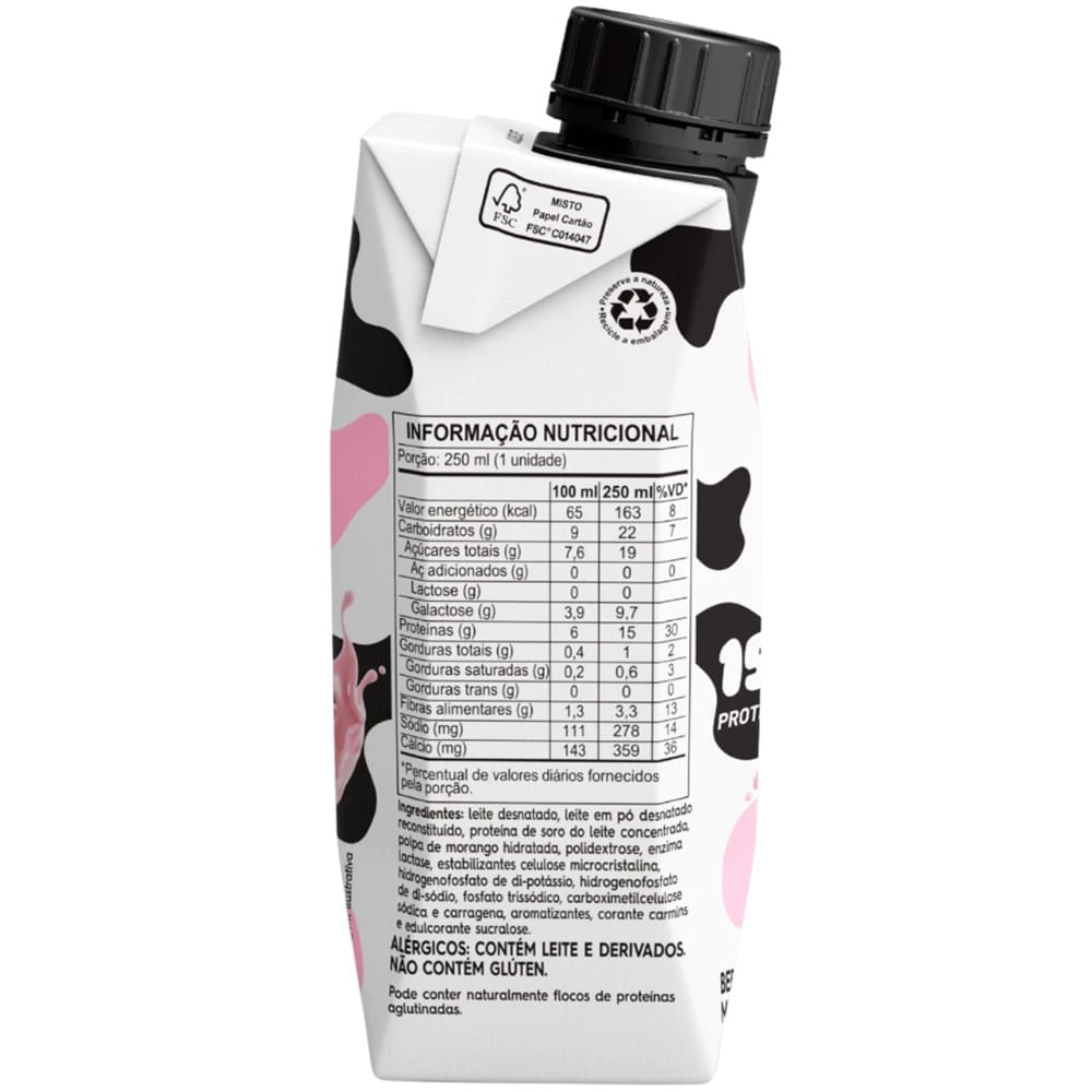 Miniatura Bebida Láctea Milky Moo Mimosa Sabor Brigadeiro Branco Com Morango 250ml
