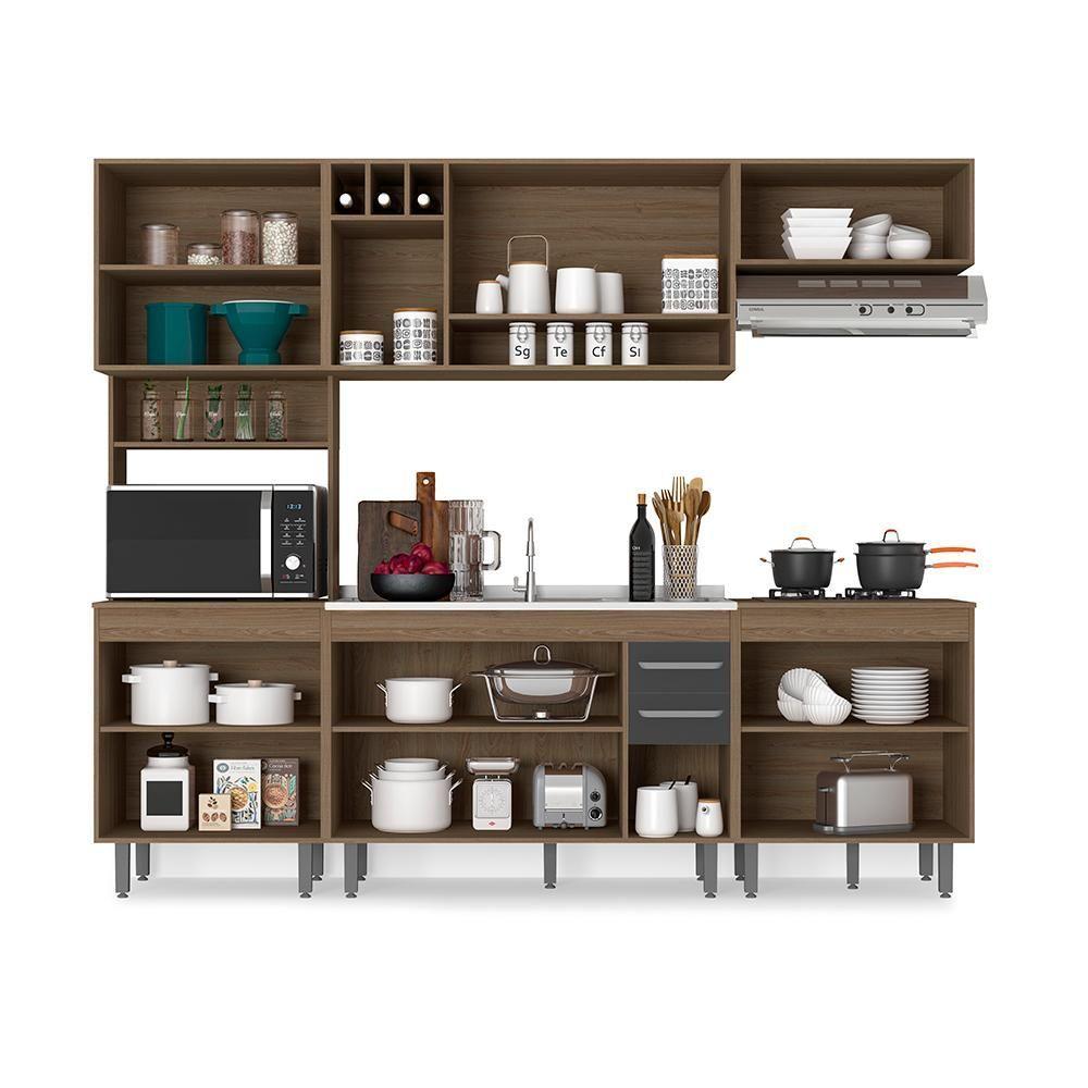 Miniatura Cozinha Compacta Para Pia 5 Peças Munique Carvalho Grafite