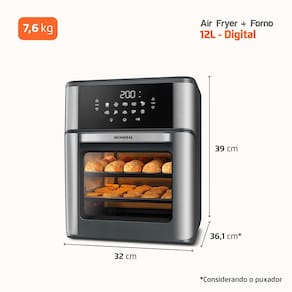 Fritadeira Elétrica Air Fryer Forno Mondial AFON-12L-GI 12L 2000W Painel Digital Preto 110V