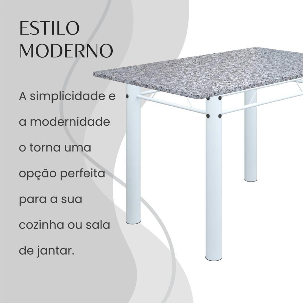 Conjunto Sala de Jantar Bahia Mesa Tubo 140x75cm Tampo Pedra Granito com 6 Cadeiras Paraopeba/Branco