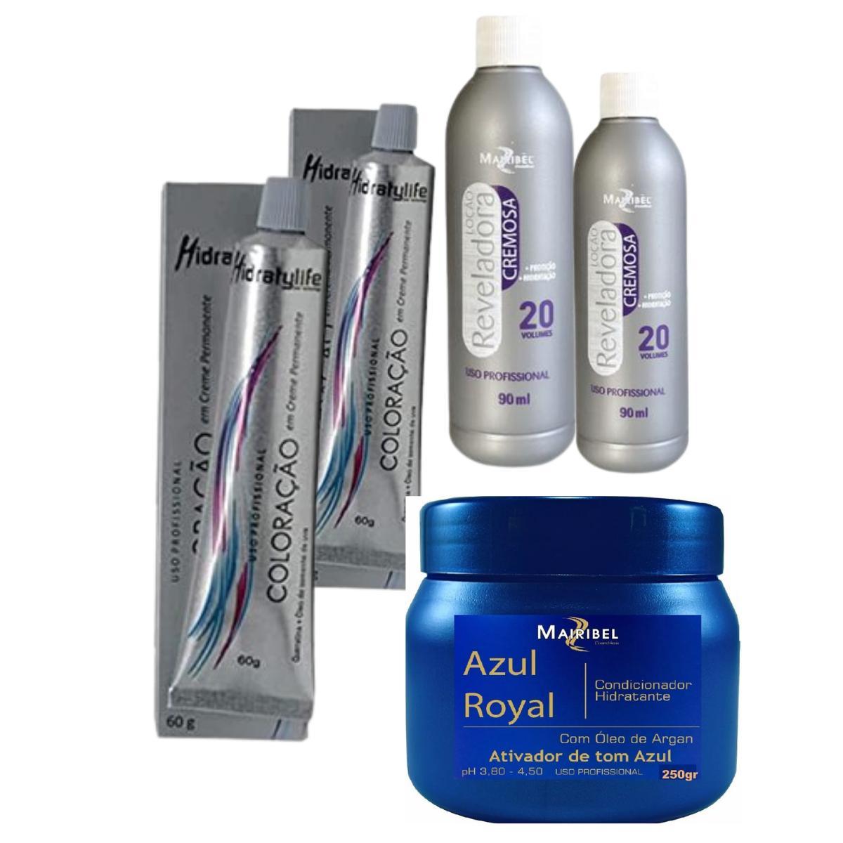Miniatura Kit Cabelo Azul Royal 2 Tinta 1 Matiz 250G 2 Ox 30 Volumes M
