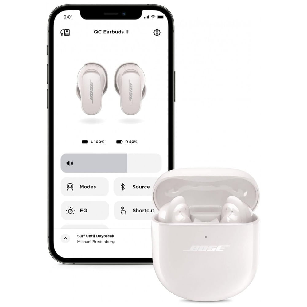 Miniatura Fones de Ouvido Bluetooth com Cancelamento de Ruído e Som Personalizados, Bose QuietComfort II, Branco