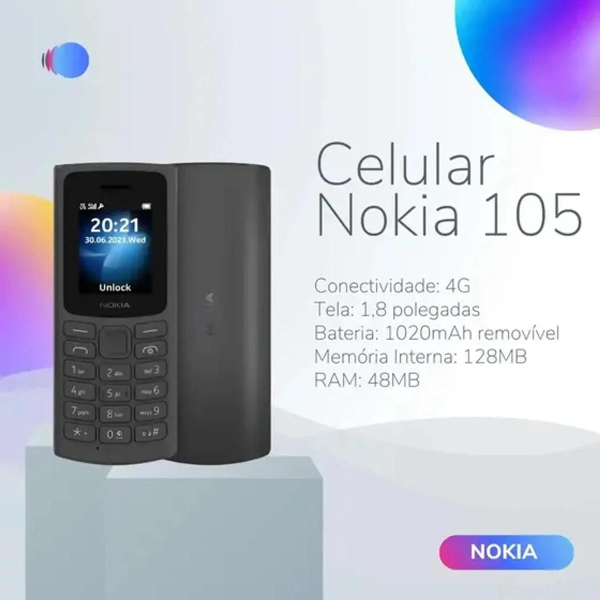 Miniatura Celular Nokia 105 4G Dual Chip Idoso Câmera Mp3 Tela 1.8