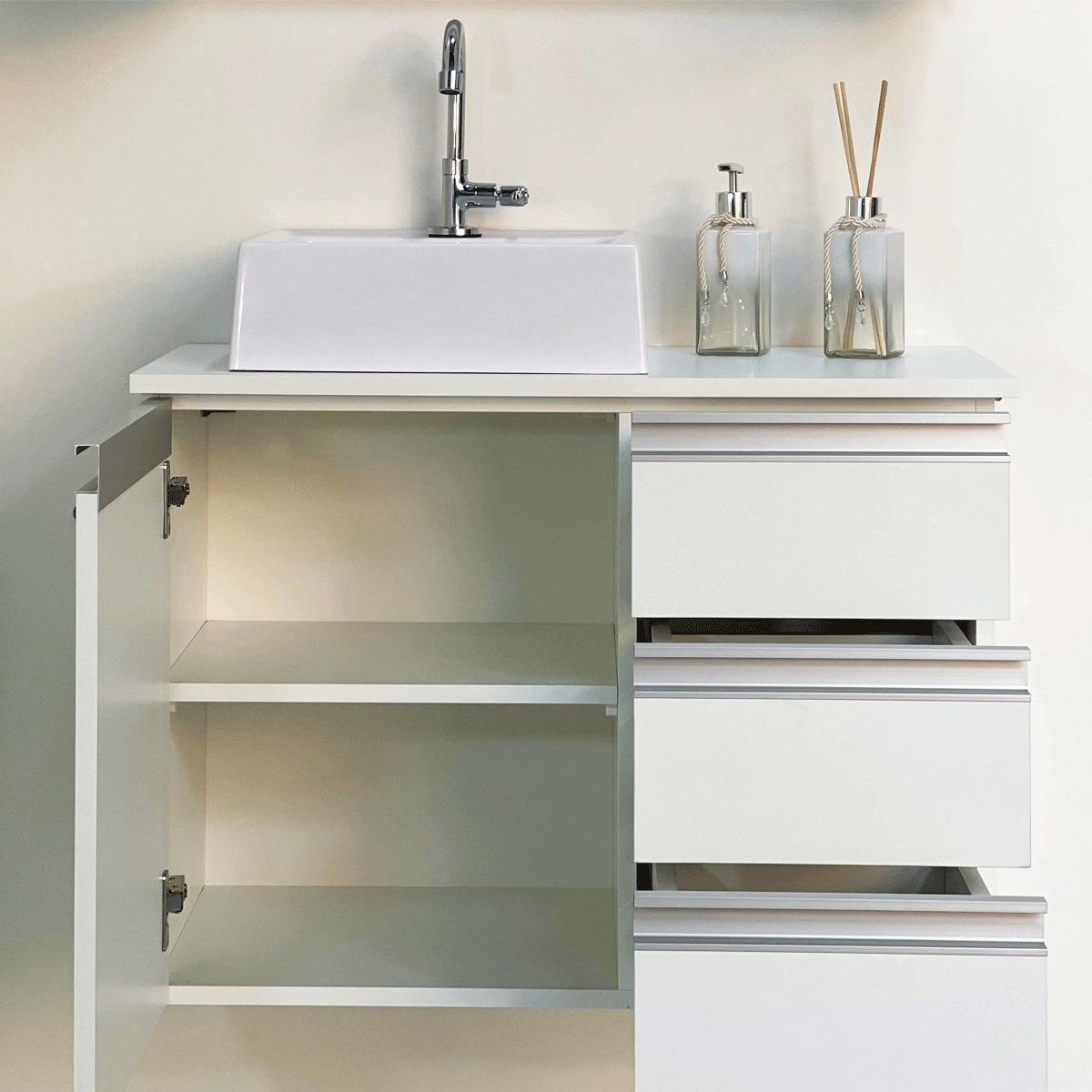 Miniatura Balcão Banheiro Mdf - Abrazzo 70Cm 3 Gavetas - Com Cuba