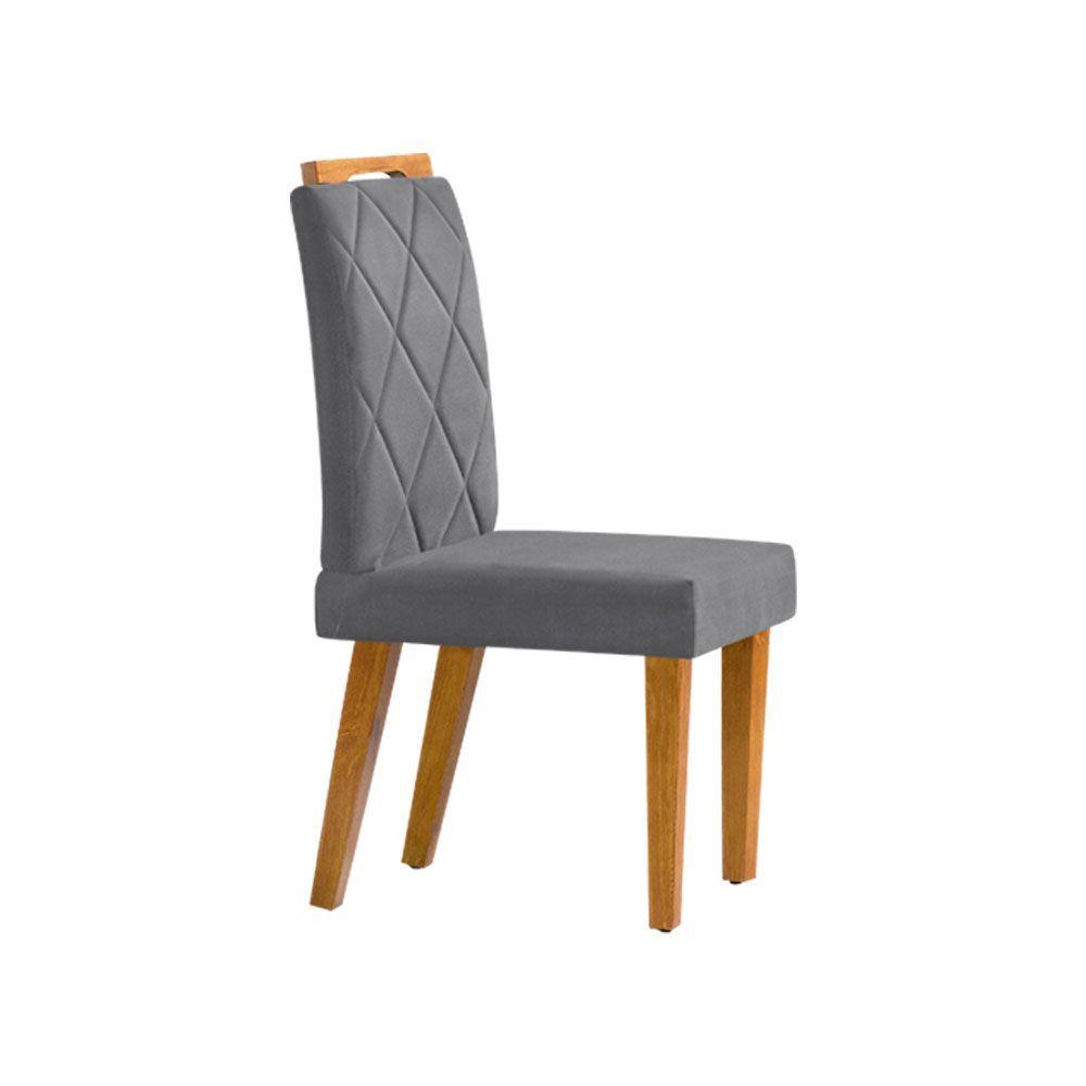 Miniatura Kit 4 Cadeiras De Jantar Estofadas Desmontável Pés Em Madeira Maciça Suede Cinza - Cor: Cinza