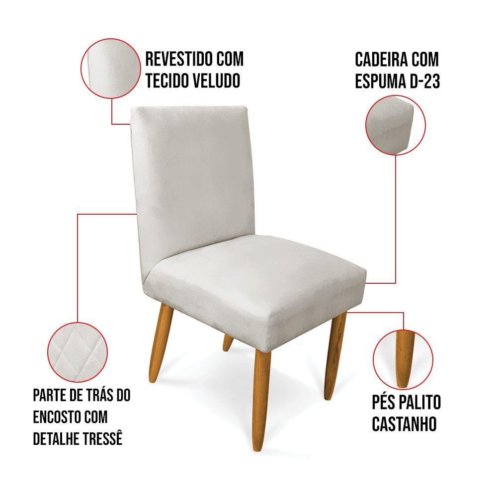 Kit 4 Cadeiras De Jantar Carol Veludo Cinza Pés Palito Castanho - D'rossi