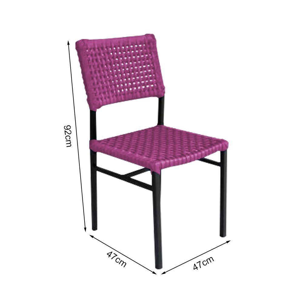 Miniatura Kit 2 Cadeiras França Corda Náutica Base Em Alumínio Preto-rosa - Cor: Rosa