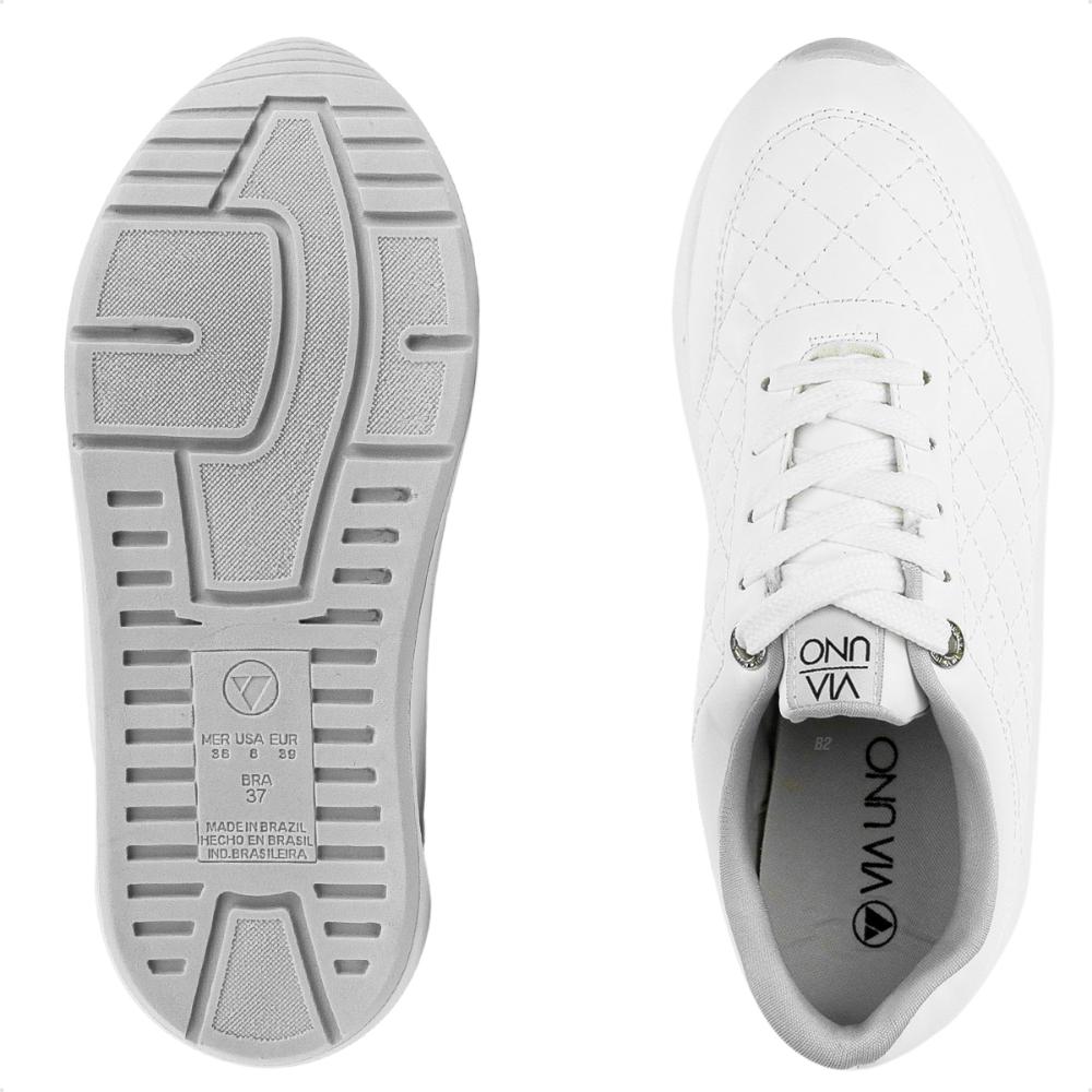 Tênis Via Uno Moda Plataforma Feminino Branco / Cinza - 38