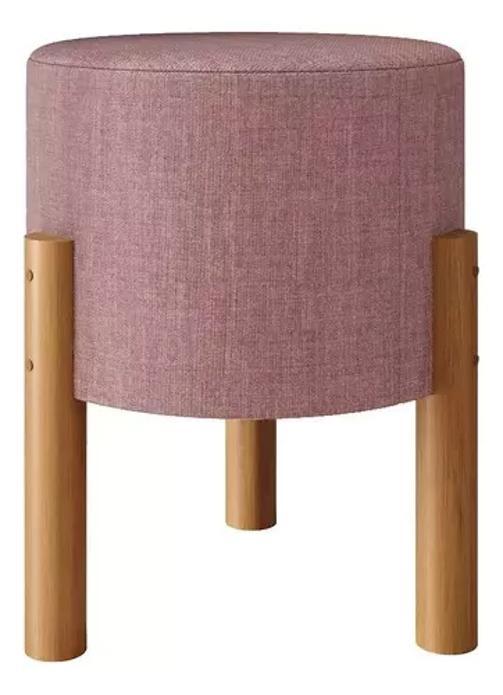 Miniatura Puff Banqueta Decoração Quarto Suede Rose Pé Em Madeira
