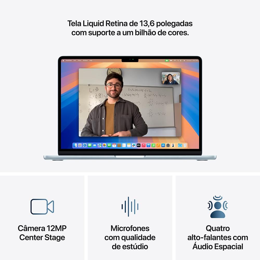 Apple Macbook Air 13", M4, com CPU de 10 núcleos, GPU de 8 núcleos, 16GB RAM, 256GB SSD - Azul