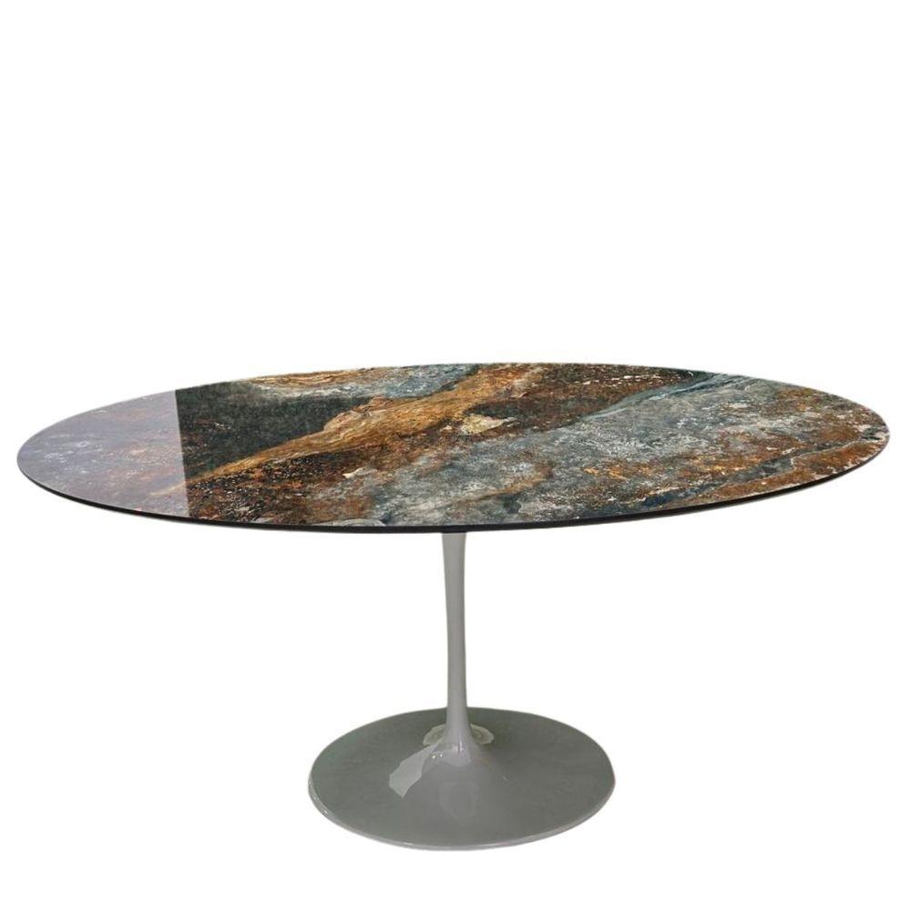 Miniatura Mesa De Jantar Saarinen Oval 120x80cm Calacata Marmorizada Estelar