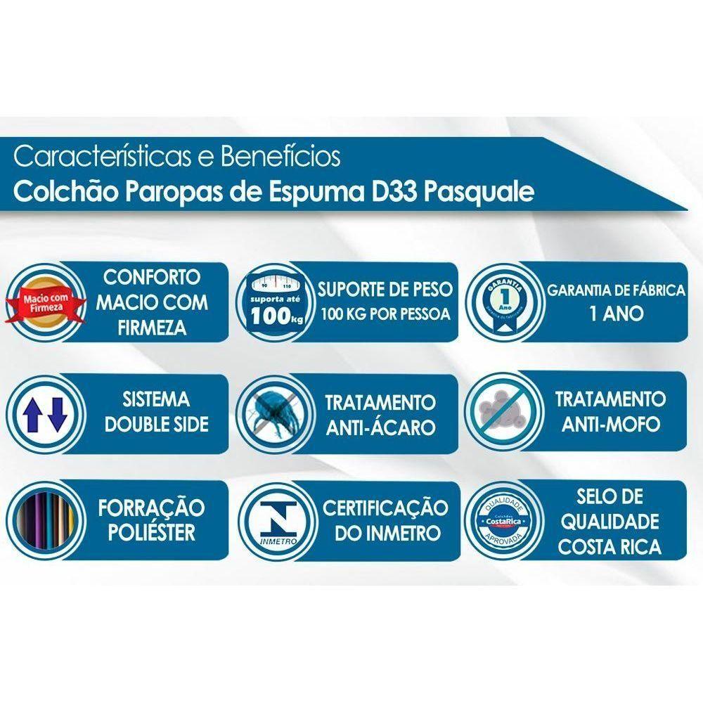 Cama Box Baú Casal: Colchão Espuma Paropas D33 Pasquale + Base Crc Suede Clean(138X188)