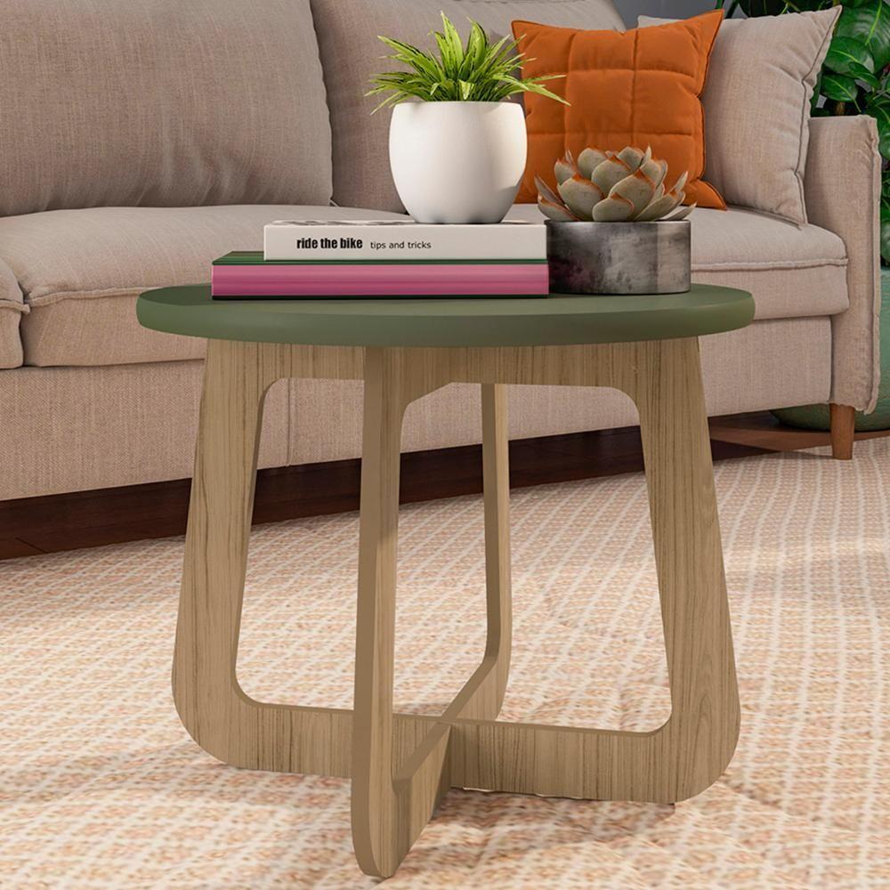 Miniatura Mesa Centro Redonda 65cm Para Sala Mdf Rexxar Menta/carvalho A09 - Mpozenato