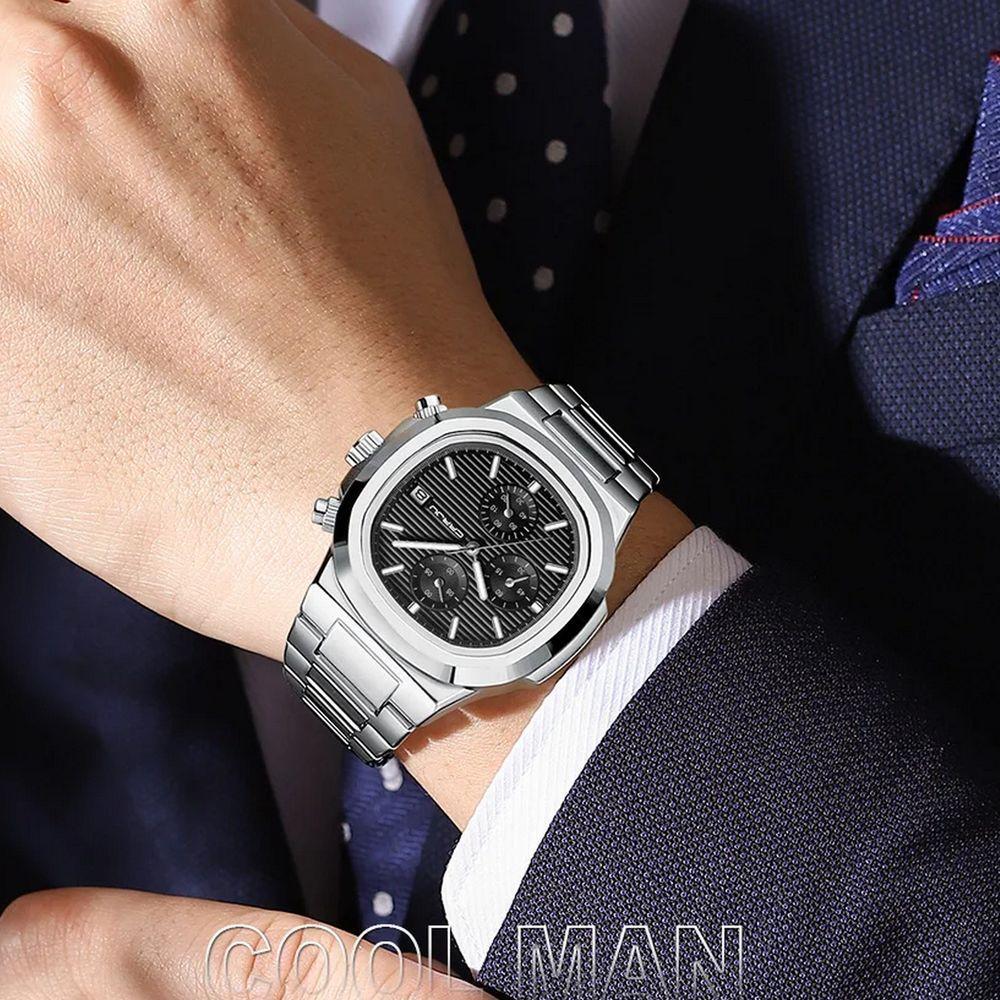 Miniatura Relógio De Pulso Masculino Analógico Com Pulseira De Aço Inoxidável Impermeável 3atm Preto