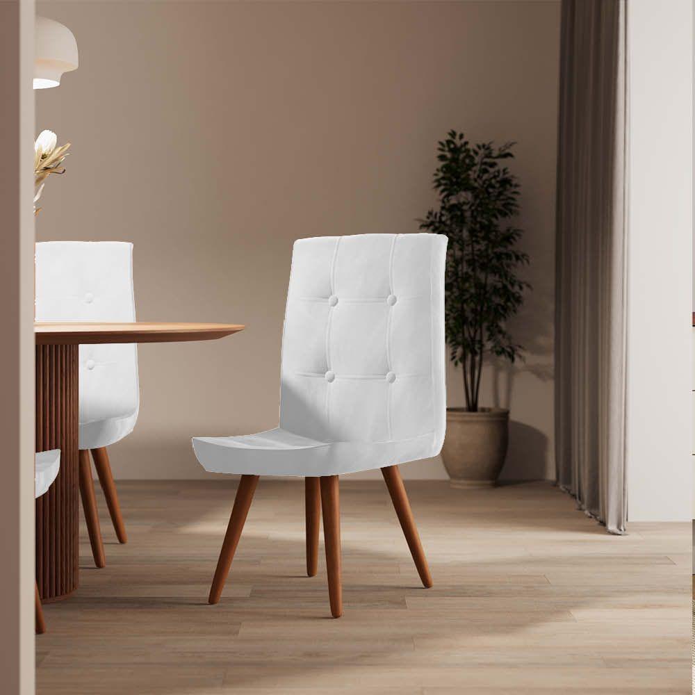 Miniatura Conjunto 03 Cadeira De Jantar Drop Com Botão Base Pé Palito Rústico Corino Branco