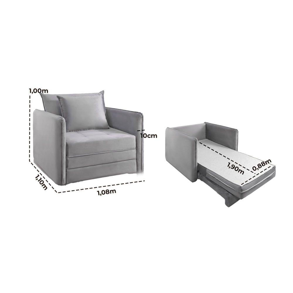 Miniatura Sofá Cama Noronha Solteiro Dobrável Com Colchão Jc Estofados Cinza