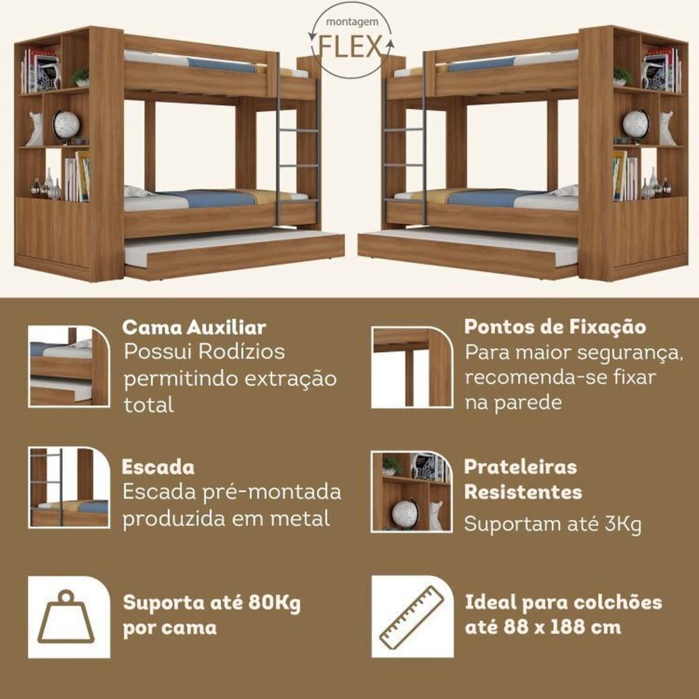 Quarto Juvenil Completo com Treliche e Sapateira Porto Espresso Móveis Nogal/Grafite