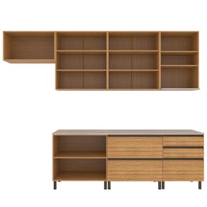 Cozinha Completa Bartira Cristal 300cm com 8 Portas 5 Gavetas e Nicho Micro-ondas Lâmina Mel e Nude