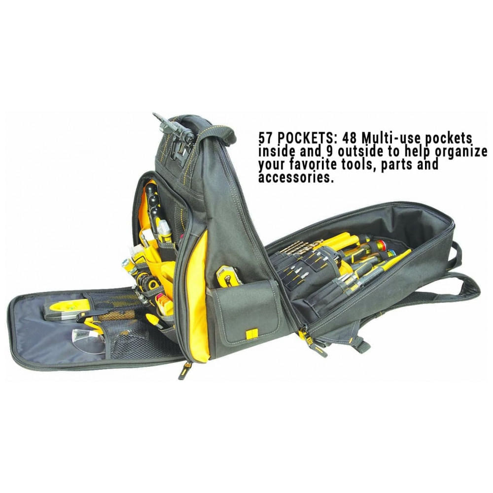 Miniatura Mochila de Ferramentas Organizadora com 57 Compartimentos, DEWALT DGL523, Preto