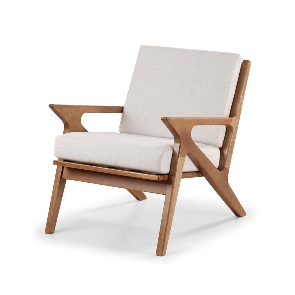 Miniatura Poltrona para Sala Oslo, Verniz Avelã, Tecido Cru Calandro Verniz Avelã