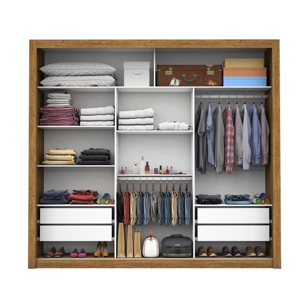 Miniatura Guarda Roupa Casal com Espelho 3 Portas de Correr Ilheus Premium Cinamomo-Branco