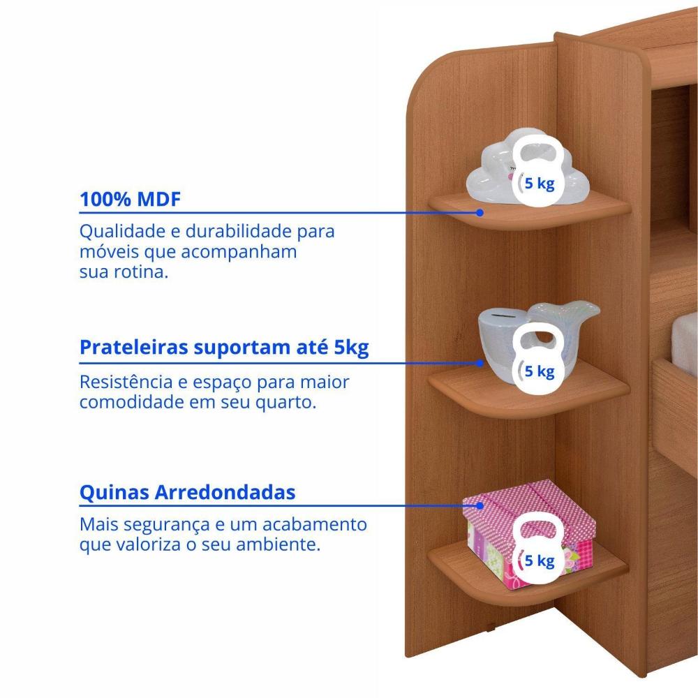 Quarto Infantil Completo com Guarda-Roupa Cama 100% MDF e Cômoda Angel Cinamomo / Off White