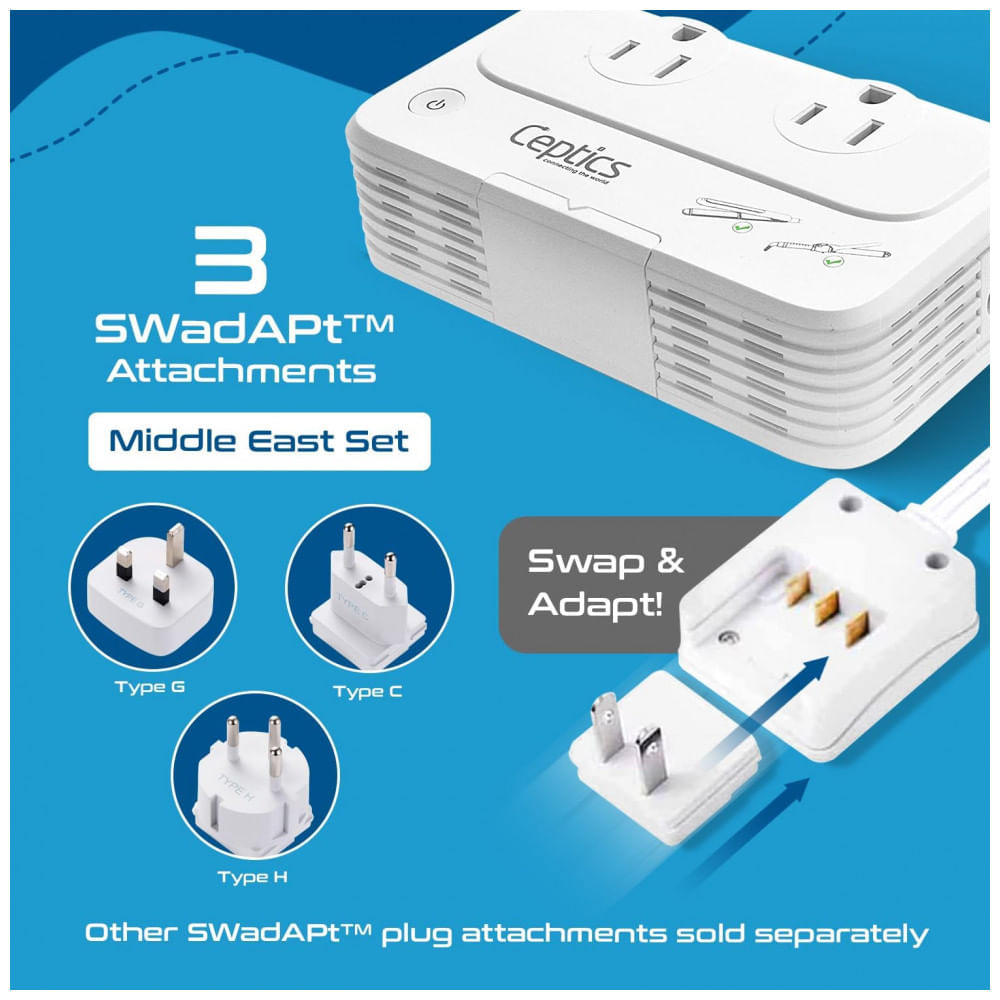 Transformador de Tensão até 200W Converte 220V Para 110V com 4 Portas USB, Ceptics, Branco
