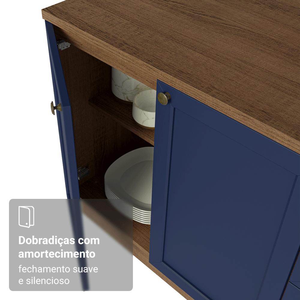 Armário de Cozinha Completa 270 cm Rustic/Azul Vik Madesa 04 Rustic/Azul