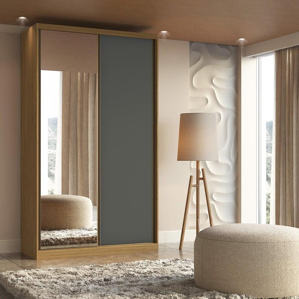 Miniatura Guarda Roupa Solteiro 2 Portas 1 Espelho 138cm Freijó/Titânio