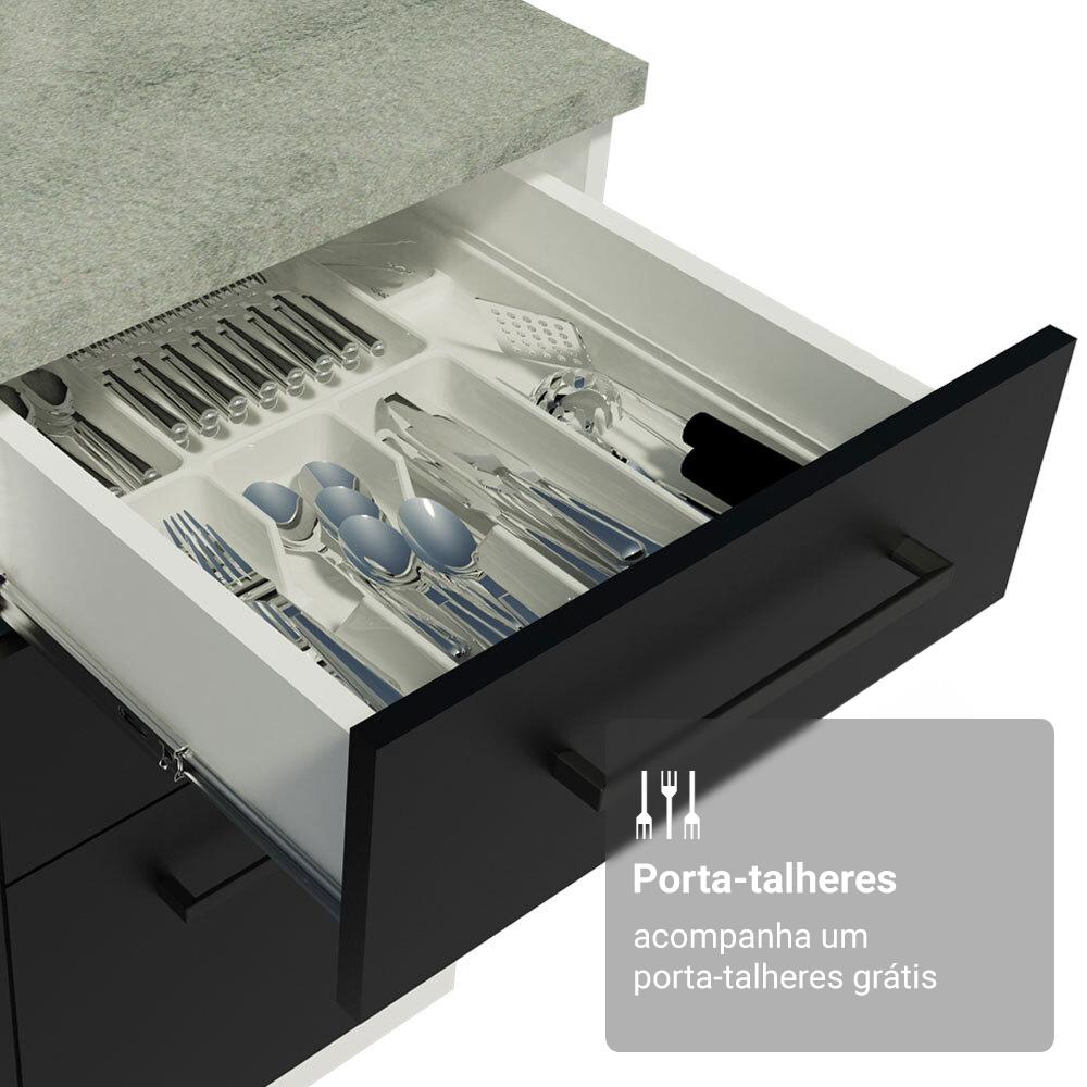 Armário de Cozinha Compacta 190cm com Cristaleira Branco/Preto Agata Madesa 01 Branco/Preto